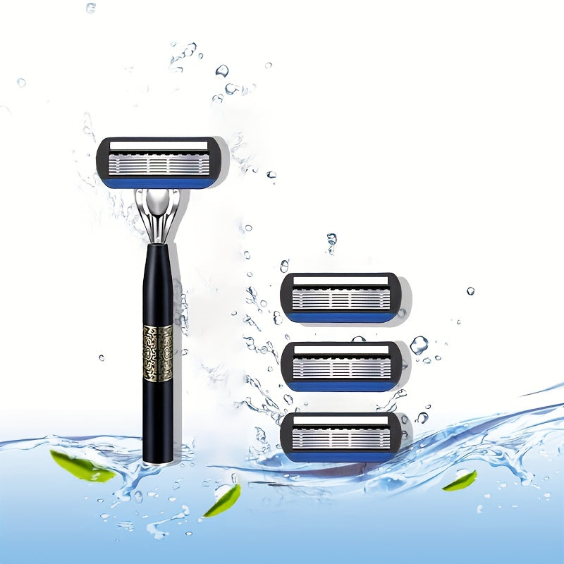 Men's 7-Layer Stainless Steel Razor Set with 12 Cartridges and Handle