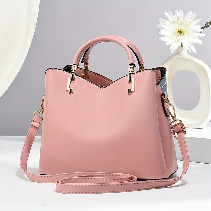 Ish yoki tasodifiy foydalanish uchun rangli blok dizayni bilan zamonaviy ayollar uchun katta sig'imli PU to'plam sumkasi.