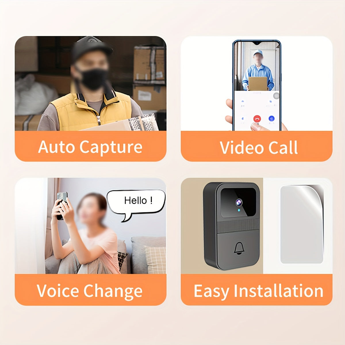 Wireless Video Doorbell with Night Vision Video Call Auto Capture Cloud Storage Easy Installation