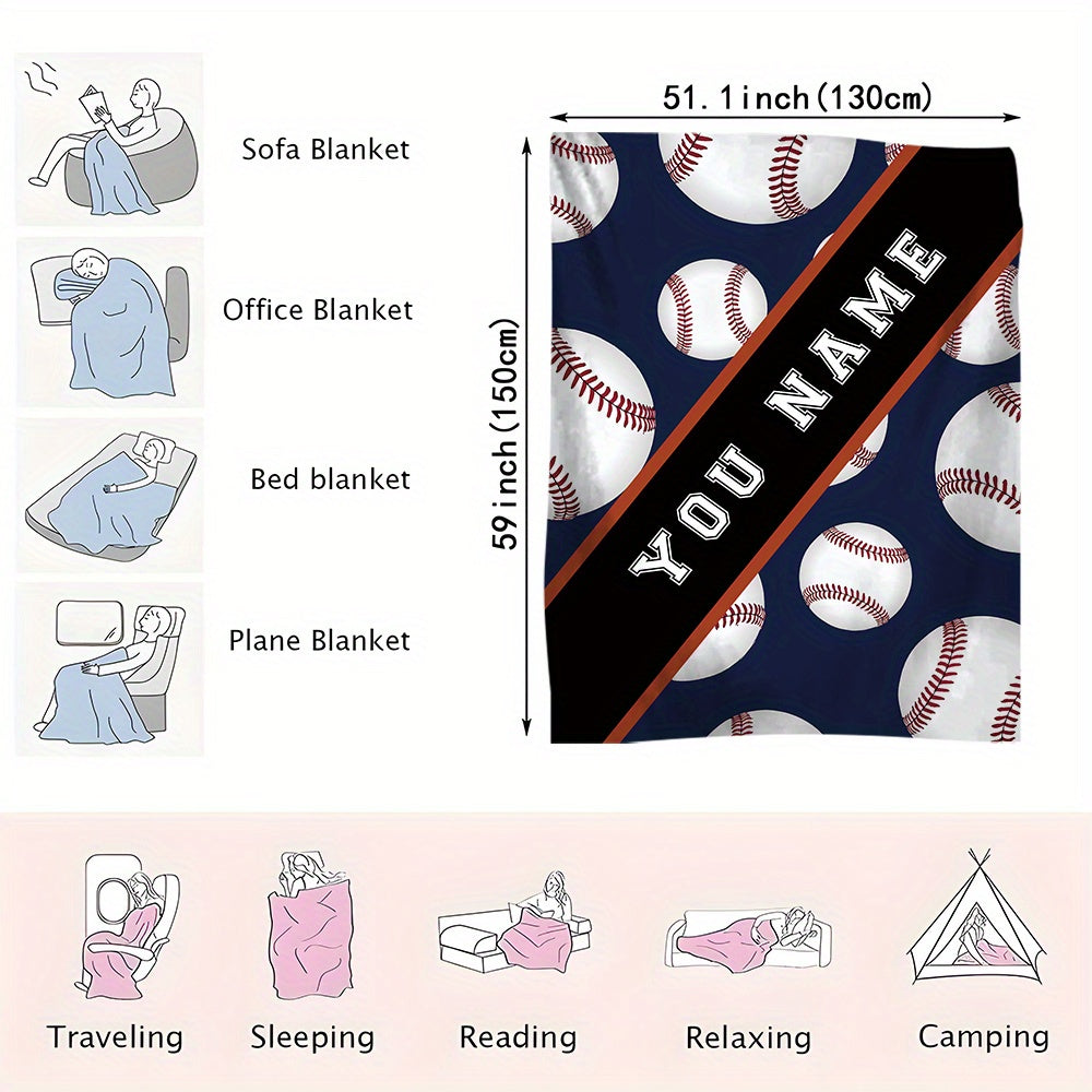 Personalized Sports Theme Cozy Polyester Flannel Blanket with Custom Name for All Seasons
