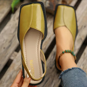 Zapatos planos tipo Mary Jane con cubierta falsa para mujer, diseño con recortes y punta cuadrada