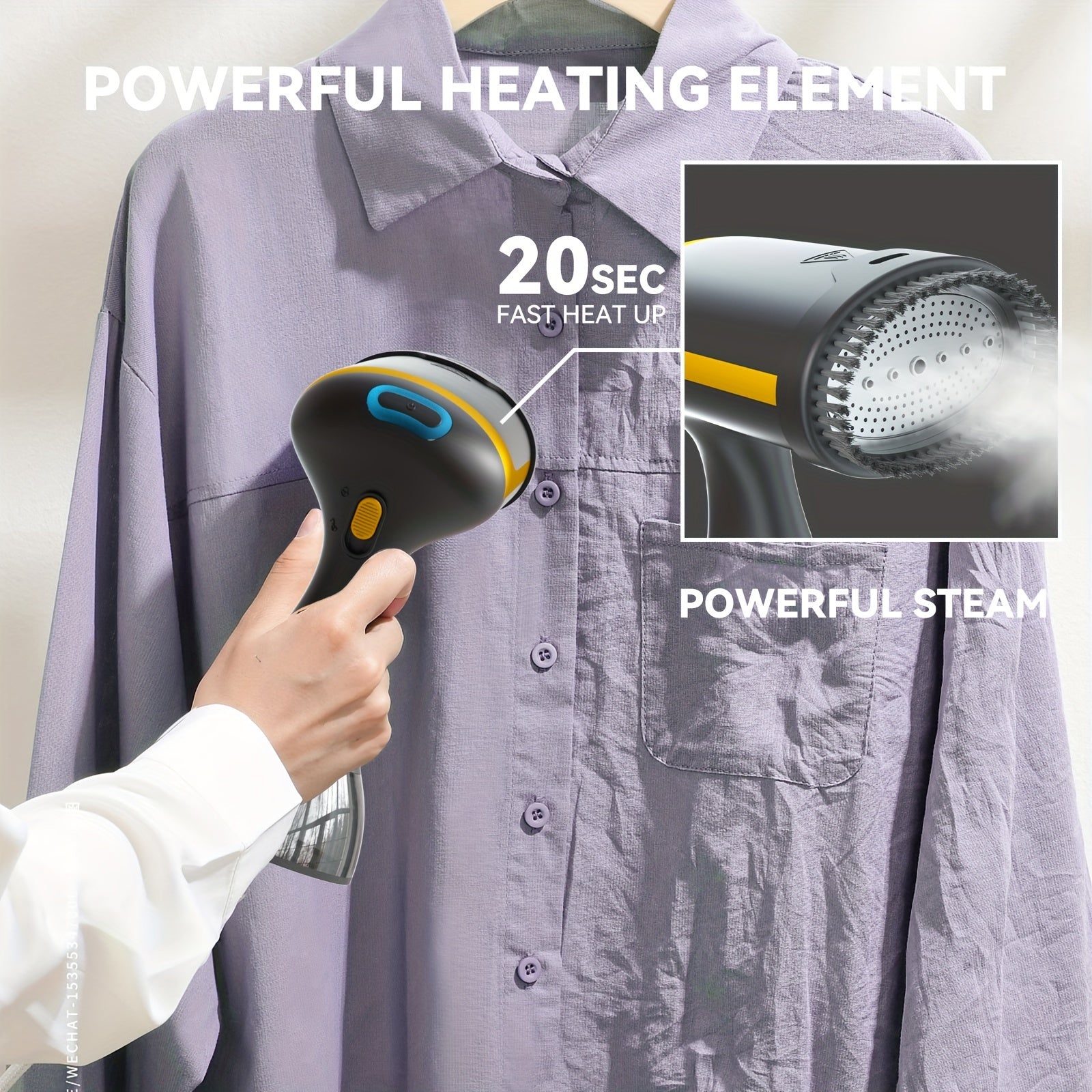 Vaporizador portátil de prendas con depósito de agua extraíble para eliminar arrugas