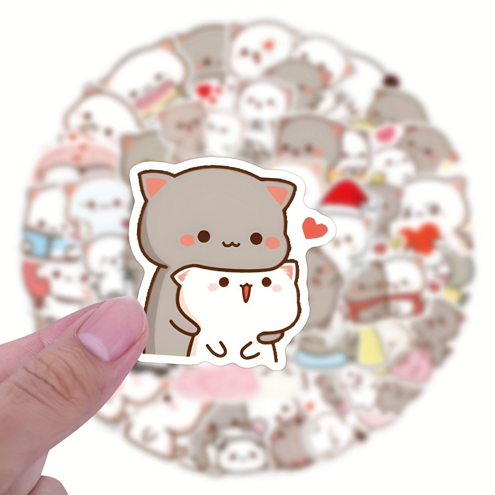60 dona Kawaii Mochi Cat PVC stikerlar, qayta ishlatiladigan, o'z-o'zini yopishtiradigan decal'lar, scrapbooking, noutbuklar, suv shishalari uchun