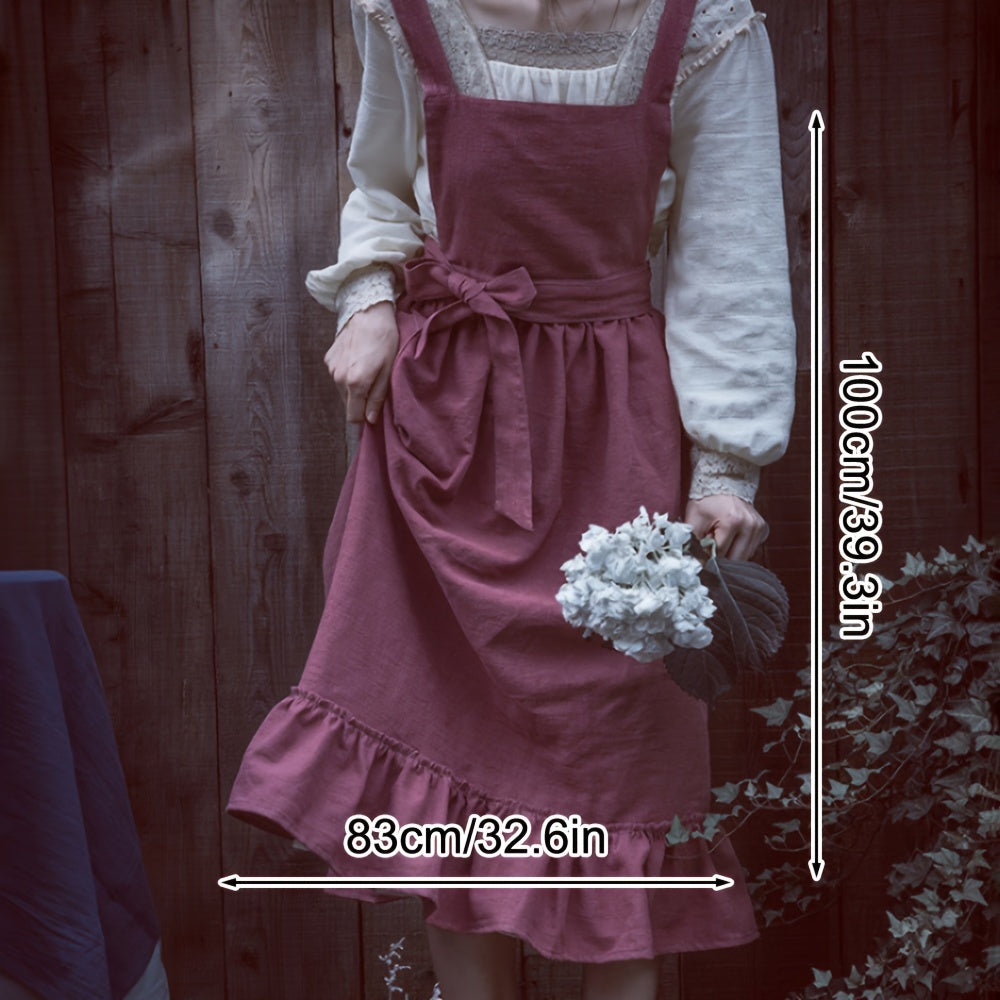 Vintage French Country Linen Apron with Floral Design Ruffled Hem in Various Sizes