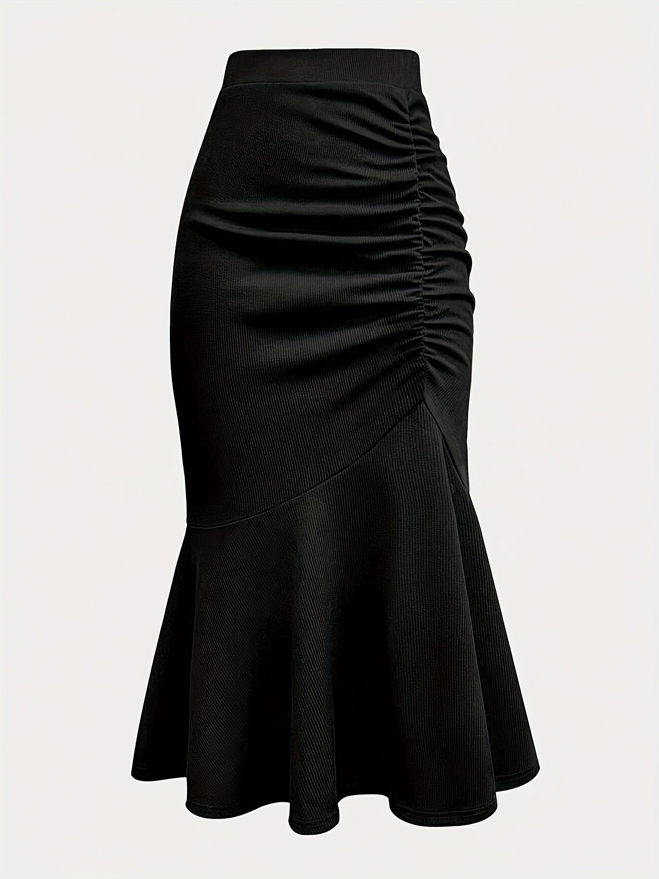Black Mermaid Skirt with Ruffled Hem for All Occasions Polyester Knit Fabric