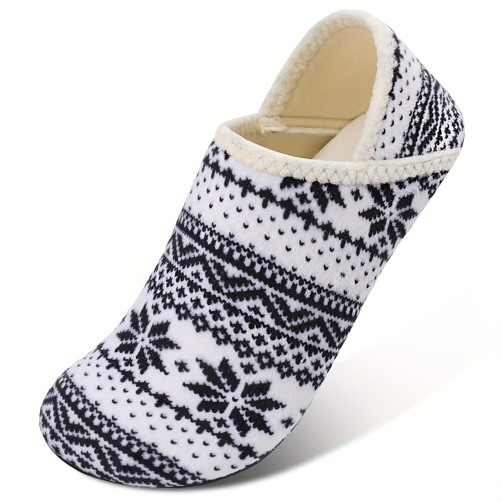 Women's Slip-On House Slippers Lightweight Non-Slip Black White Paisley
