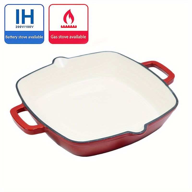 To‘g‘ri burchakli emal qoplangan quyma temir qozon - Ichki pishirish uchun ideal, mustahkam tutqichi va tozalash oson yuzasi mavjud, gaz va elektr pechlari bilan mos - 25.4 sm chuqurlikdagi kvadrat, qizil rang