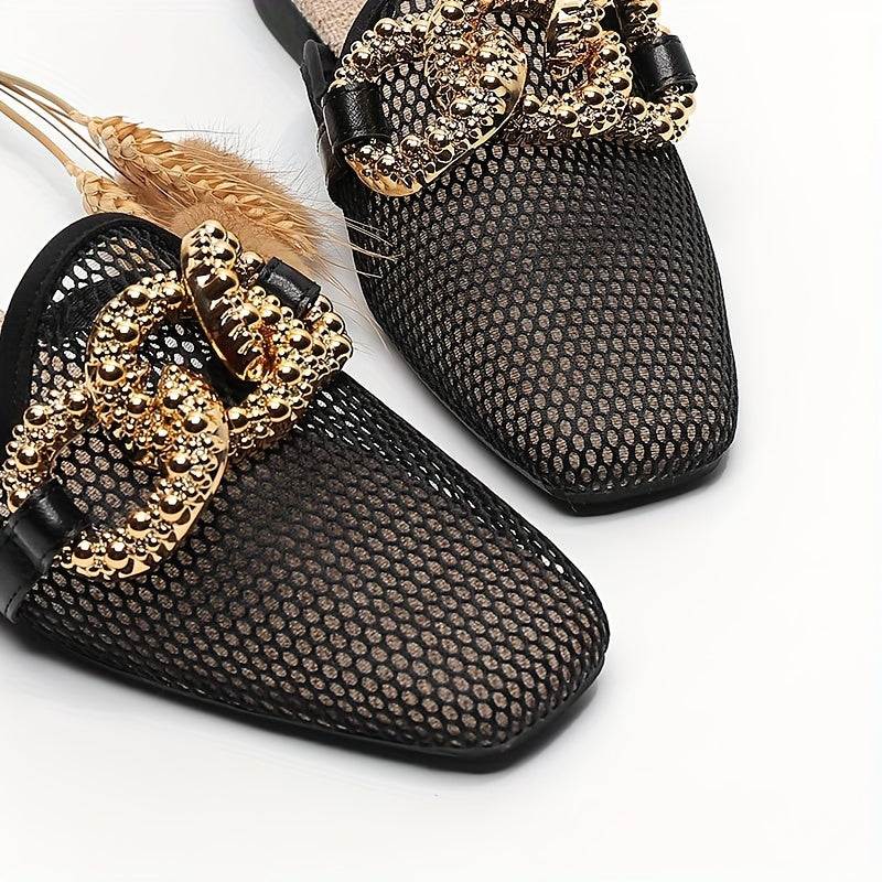 Women's Summer Slide Sandals with Chain Decoration Breathable Mesh