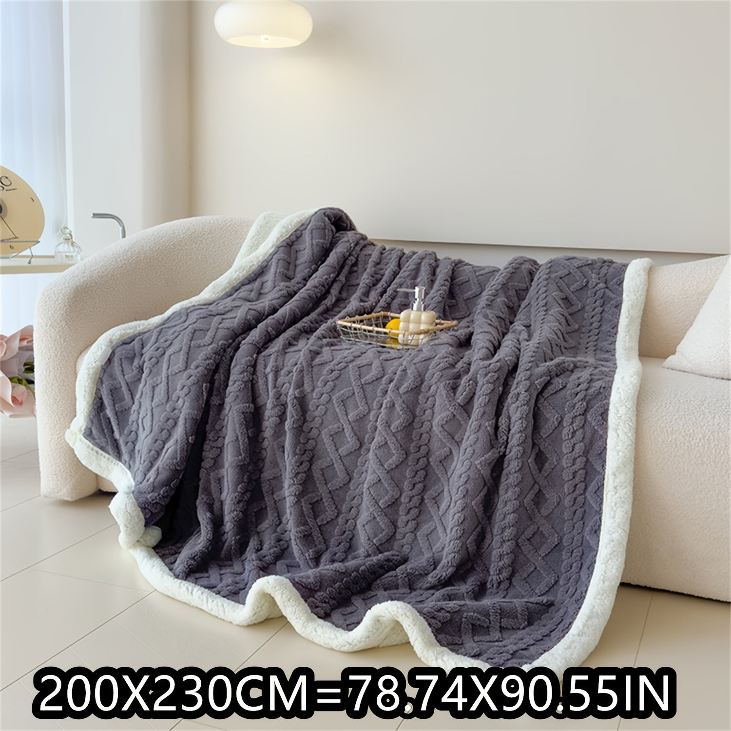 Blue Cable-Knit Fleece Blanket 150x200cm or 200x230cm for Bedroom Living Room Camping