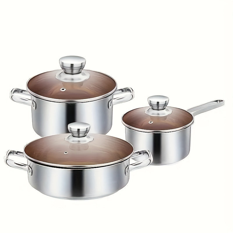 Stainless Steel Cookware Set 3-Piece Durable Pots and Pans for Soup and Frying
