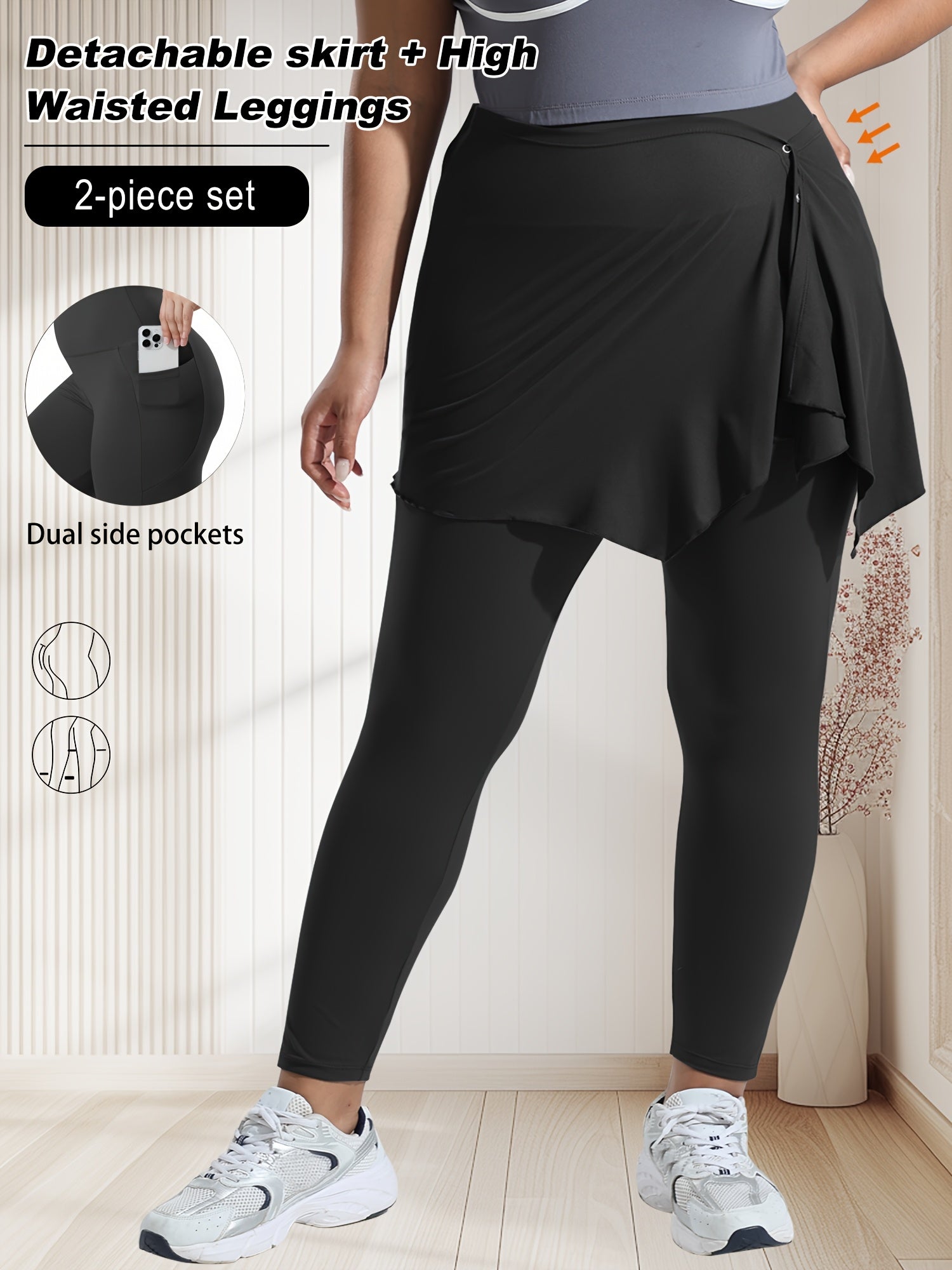 Plus Size High Waist Leggings and Irregular Skirt Set for Yoga and Sports