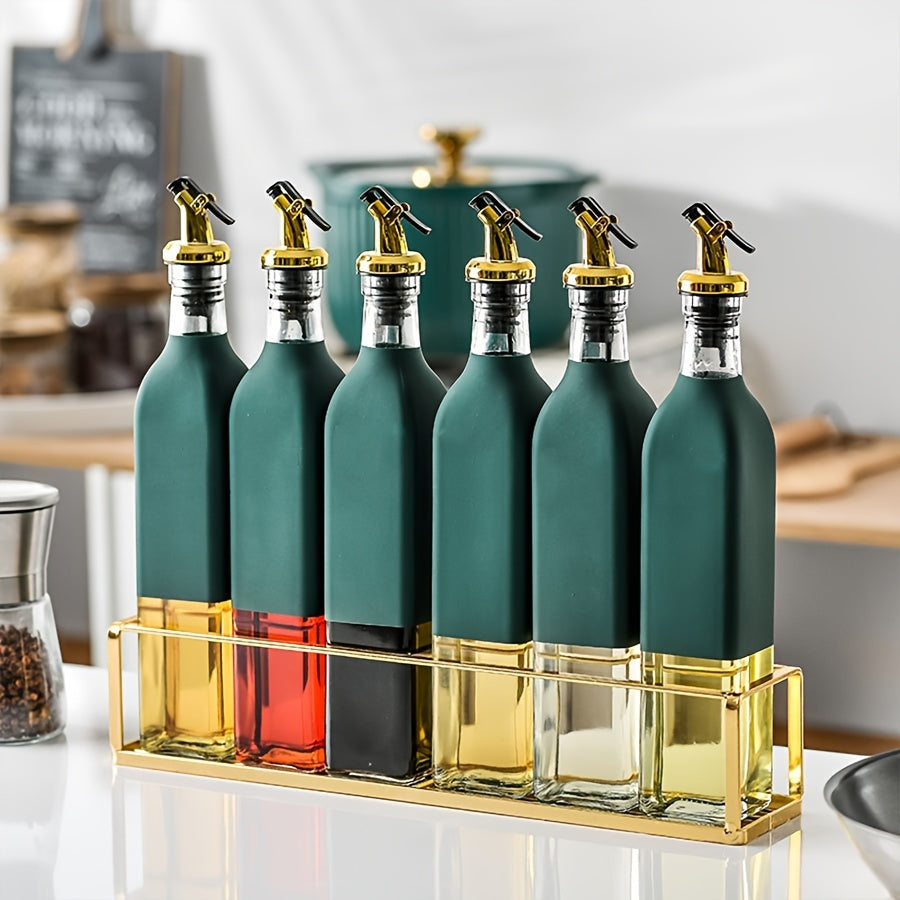 Set of 6 Glass Dispenser Bottles for Olive Oil and Vinegar with Golden Spouts