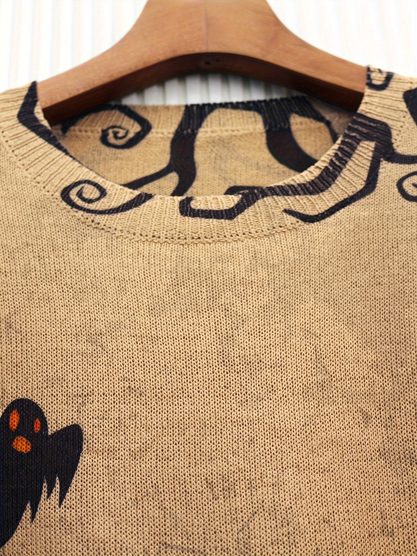 Plus Size Pumpkin Pattern Knitted Pullover Women’s Casual Crew Neck Sweater