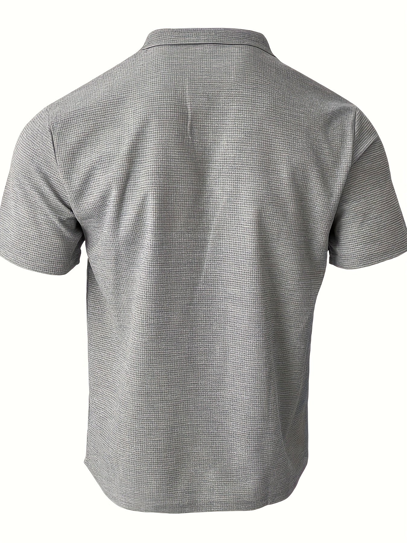 Camisa casual de manga corta para hombre de punto waffle con color sólido y cuello de solapa