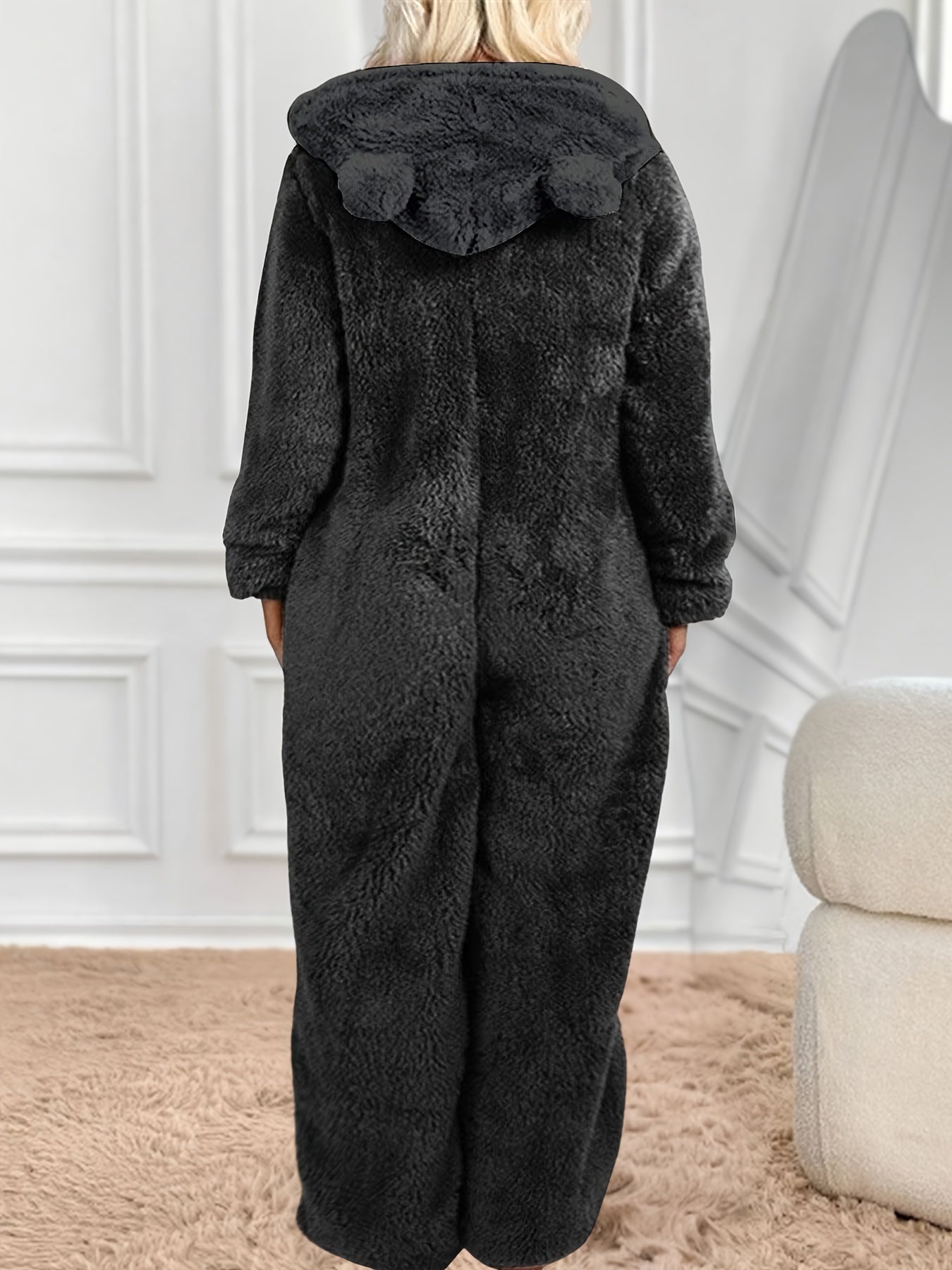 Mono con capucha para mujer talla grande de poliéster suave, casual, de manga larga, con bolsillos