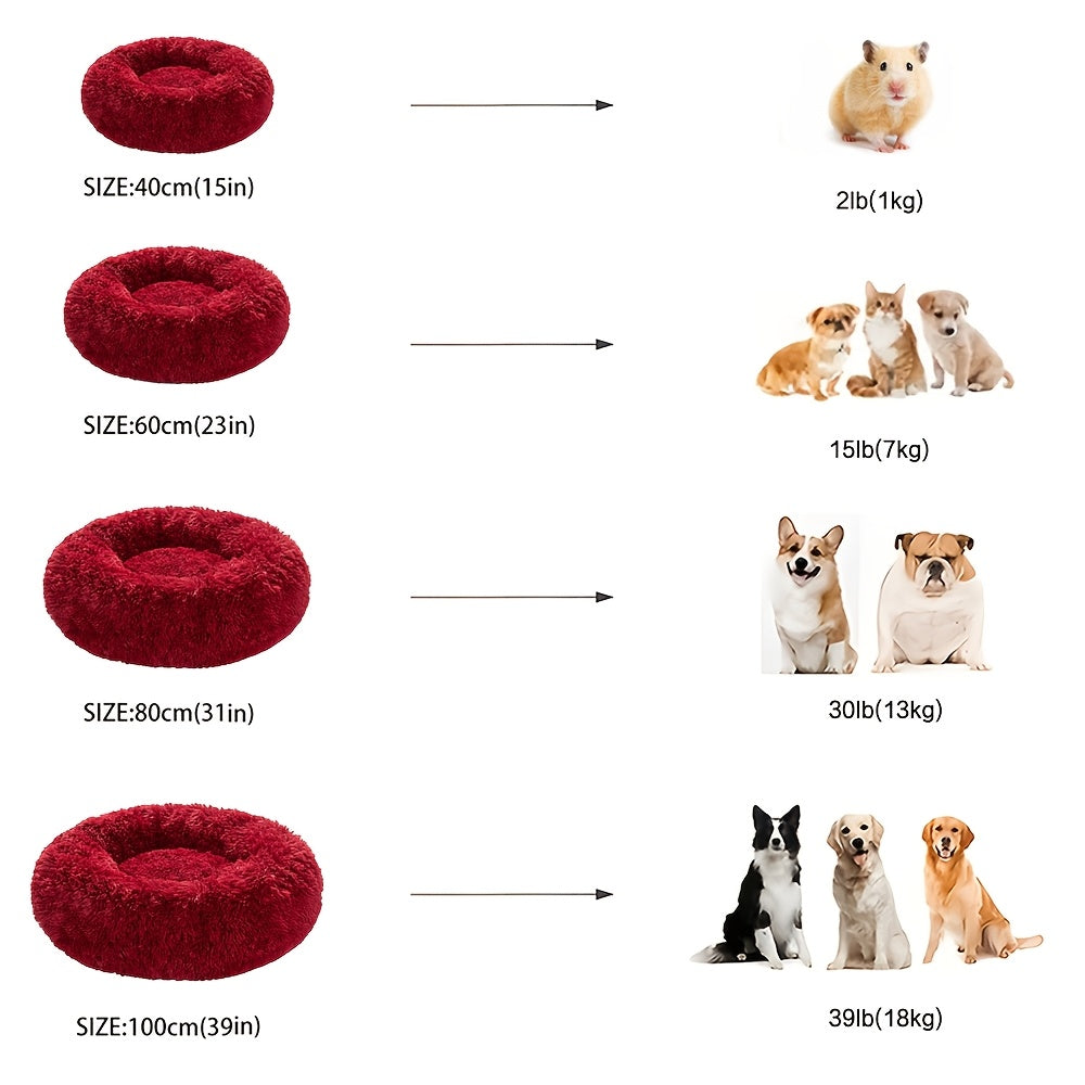 Round Fluffy Dog Bed with Non-Skid Bottom Polyester Material