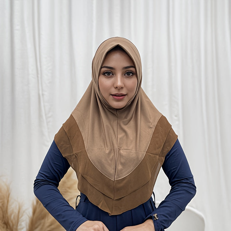 Women's Double Layer Chiffon Hijab Cap Solid Color Modest Head Covering