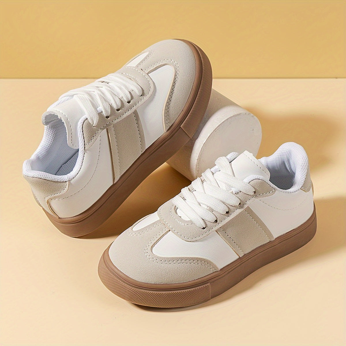 Kids' Solid Color Low Top Sneakers with Lace-Up and Non-Slip TPR Sole for Boys and Girls