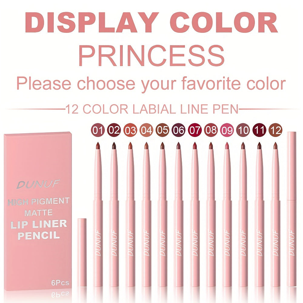 Lip Liner Pen Set 6pcs Waterproof Long-Lasting Non-Fading Makeup