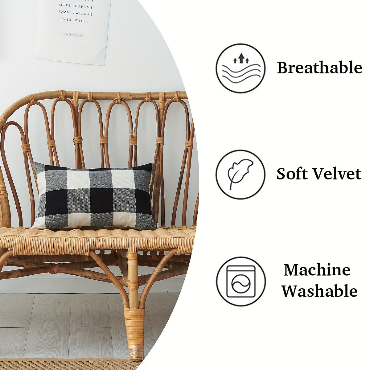 Funda de cojín de lino y algodón bohemio con cuadros tejidos y rayas 50x30cm, cojín lumbar