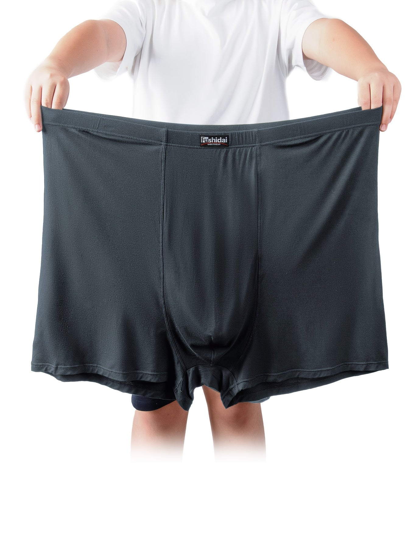 Men's Plus Size High-Waist Boxer Briefs Set 3 Pack Modal Spandex Dark Blue Gray Navy