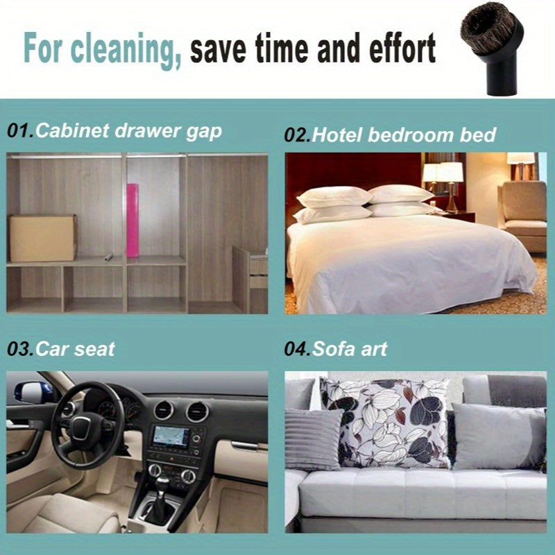 32mm Circular Dusting Brush with Rubber Grip Durable Plastic Vacuum Attachment for Sofa and Floor Cleaning