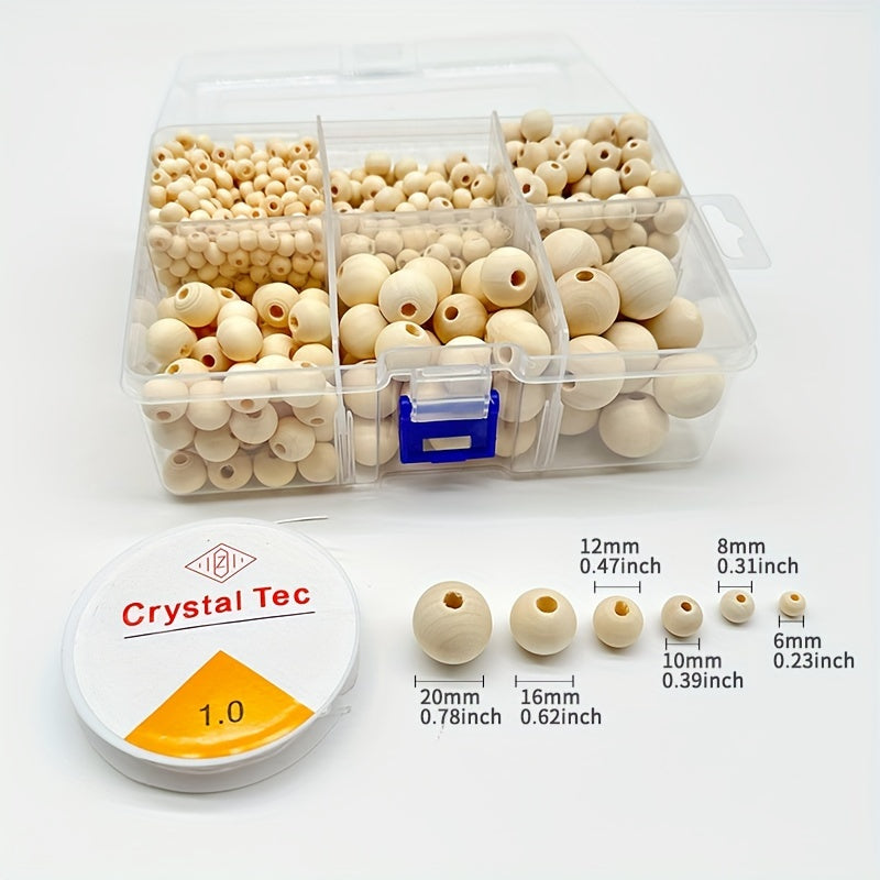 Wooden Beads Set 1105 Pieces in 6 Sizes for DIY Jewelry Crafting