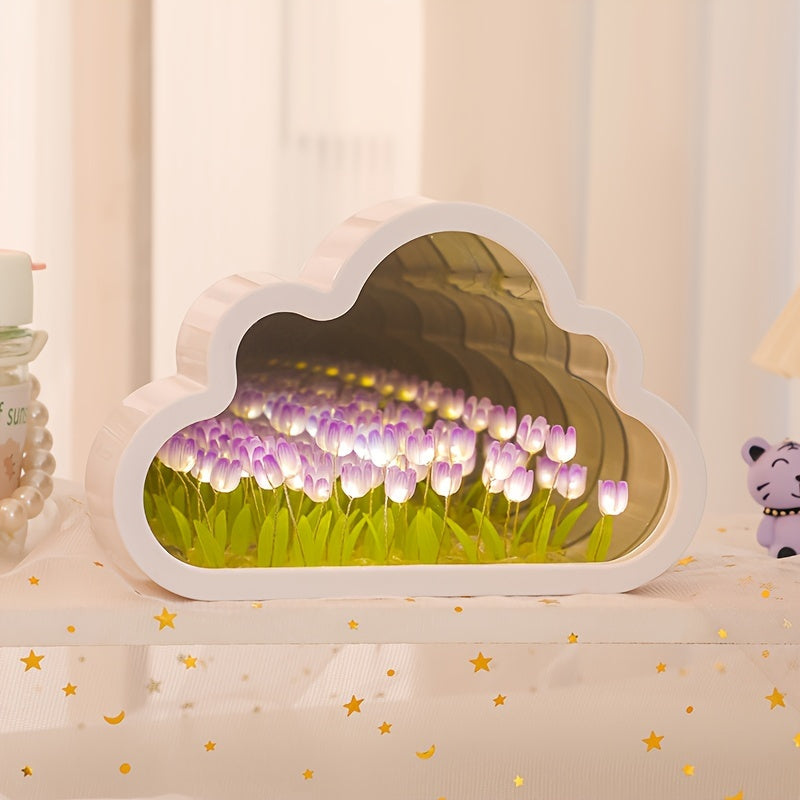 USB-Powered Night Light Kit with Tulip and Cloud LED Lights Adjustable Brightness for Kids Bedroom