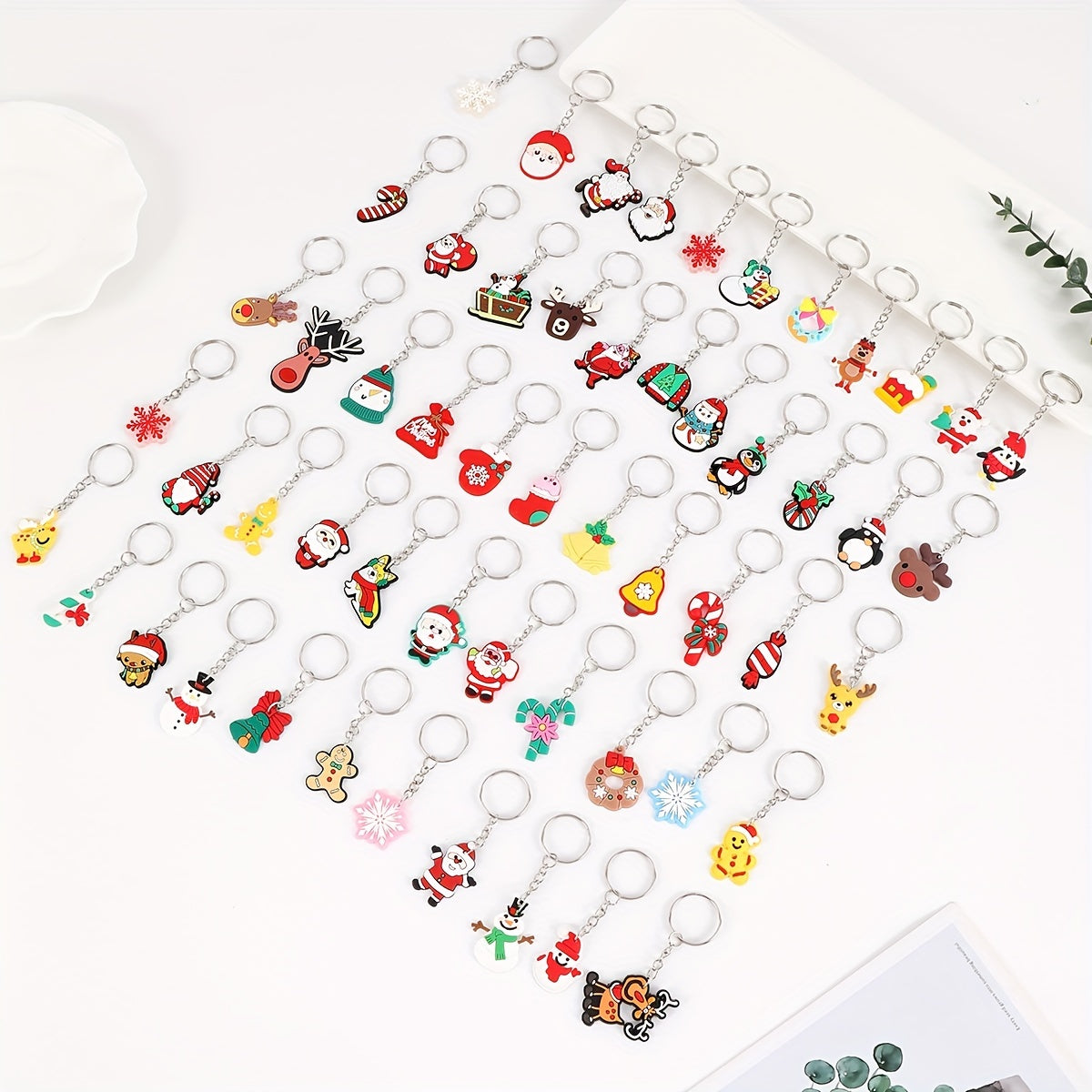 Set of 30 Cartoon Christmas Keychains PVC Material Assorted Styles for Party Favors and Gifts