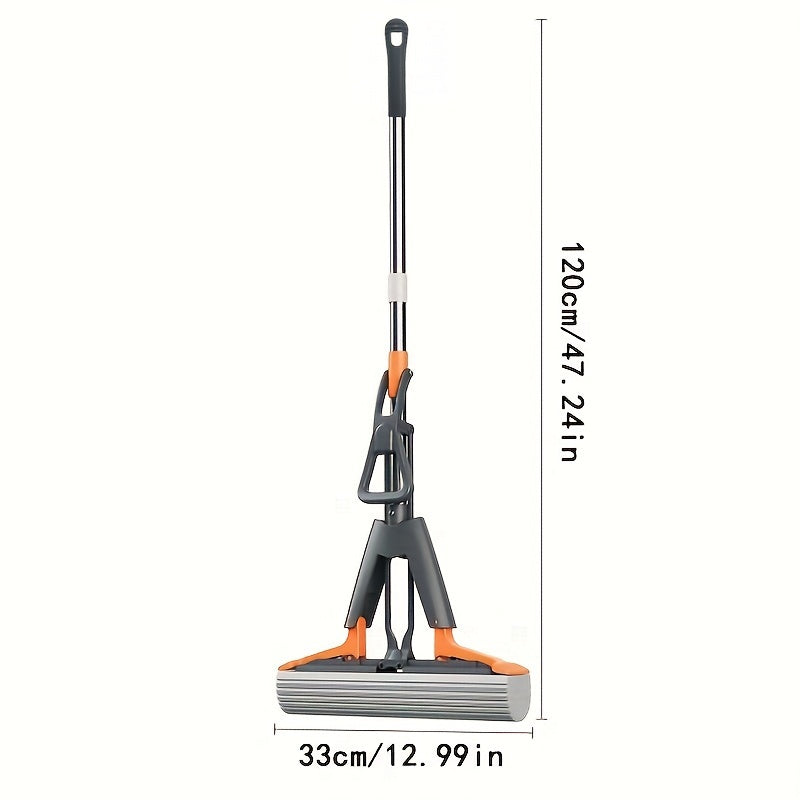 Stainless Steel Sponge Mop Set with 3 Refills Hands-Free Squeeze Floor Cleaner