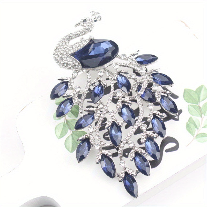 Vintage Peacock Brooch Pin with Rhinestones Enamel Animal Design for Coat Decoration