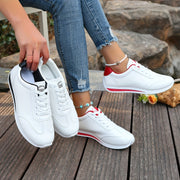 Women's White Synthetic Leather Casual Sneakers with Stability Support and Breathable Fabric Lining