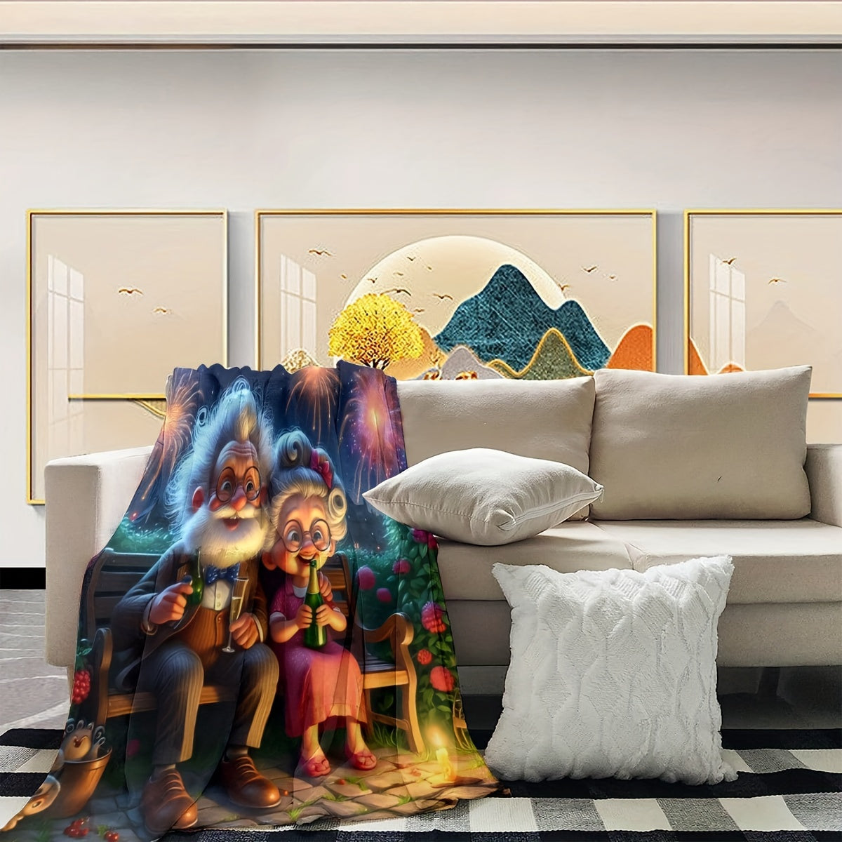 Grandparents Flannel Blanket New Year's Print Ultra-Soft Plush Fleece Gift