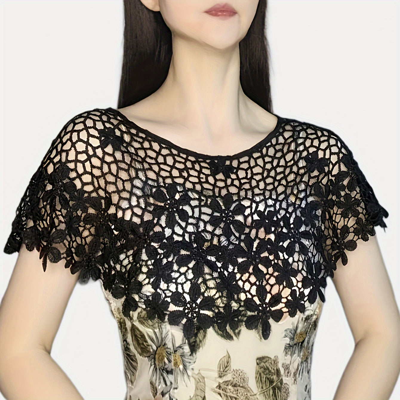 Hollow Lace Shawl Pullover Cape and Monochrome Skirt Set for Summer Women