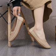 Women's Slip-On Loafers with Metal Buckle, Solid Color, Plain Toe