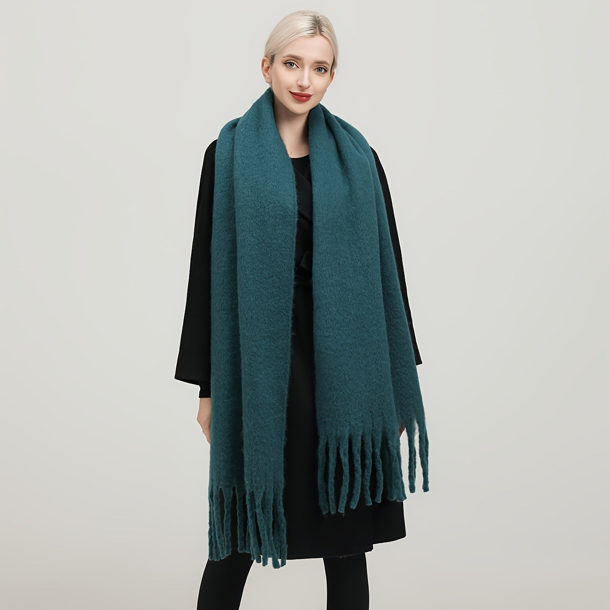 Women's Autumn Winter Solid Color Fringe Scarf Soft Windproof Large Shawl