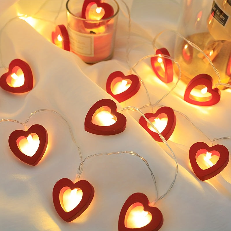 Red Heart LED String Lights Battery-Powered Valentine's Day Decorative Rope Light for Bedroom Living Room Party