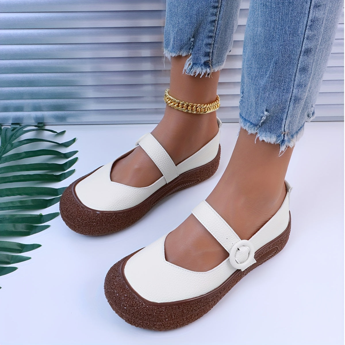 Women's Soft-Soled Casual Shoes Breathable PU Brown Flats