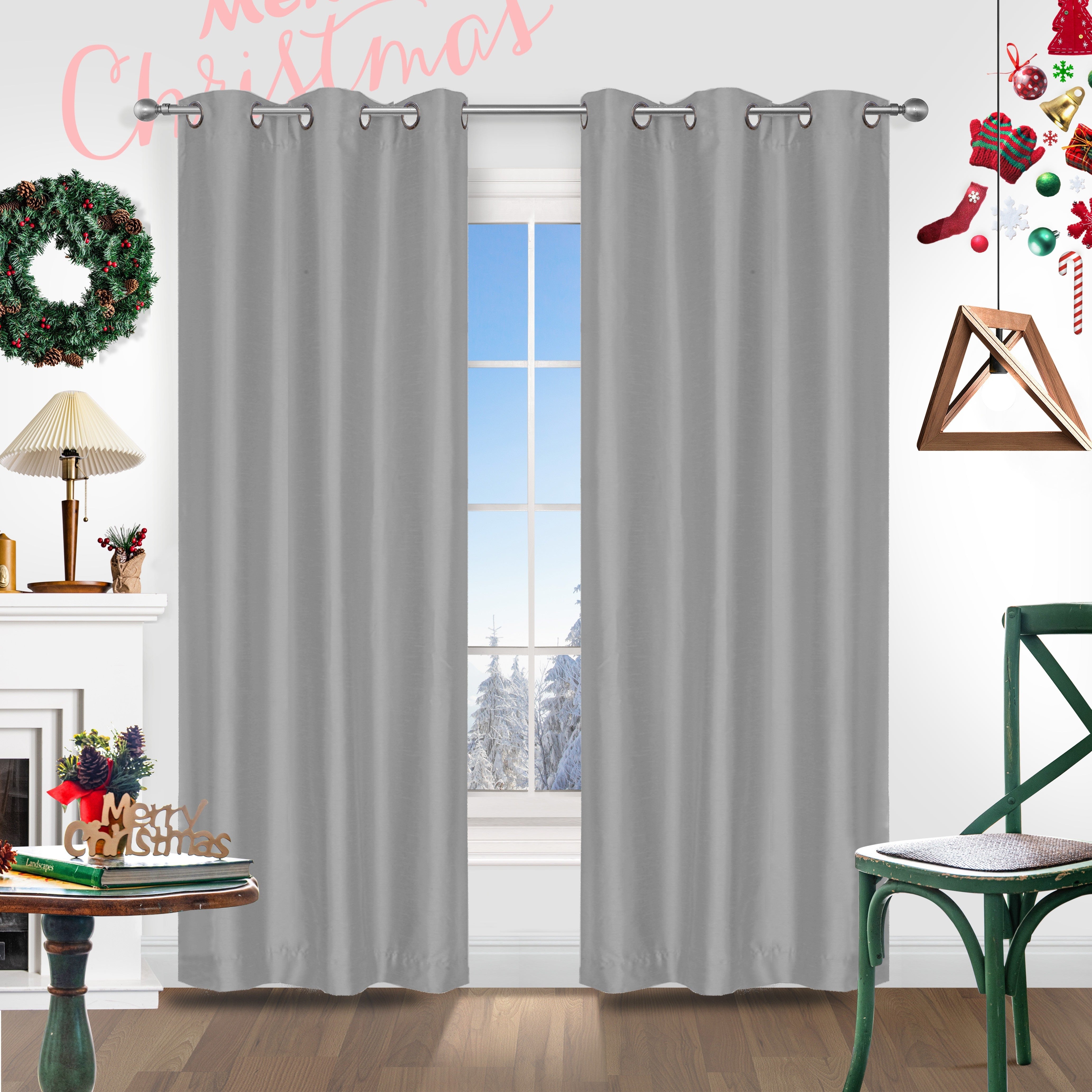 Red Christmas Curtains 2 Pieces Faux Silk Grommet Top for Living Room Bedroom Office