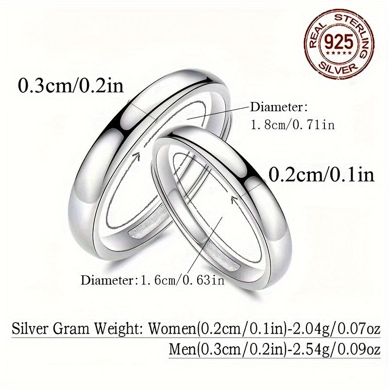 Sterling Silver Adjustable Engagement Ring Set Hypoallergenic Round Bands for Couples