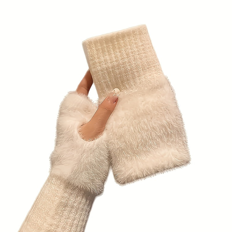 Soft Knit Fingerless Gloves for Women with Elastic Wrist for Cold Weather