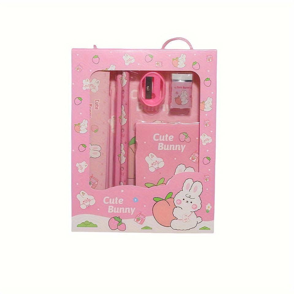 Cartoon Handheld Stationery Set for Students with 2 Pencils Ruler Eraser Notebook in 4 Colors