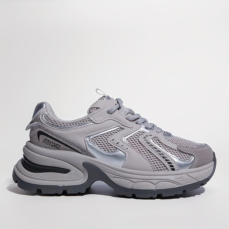 Women's Mesh Chunky Dad Sneakers Light Gray Low-Top Breathable Shoes