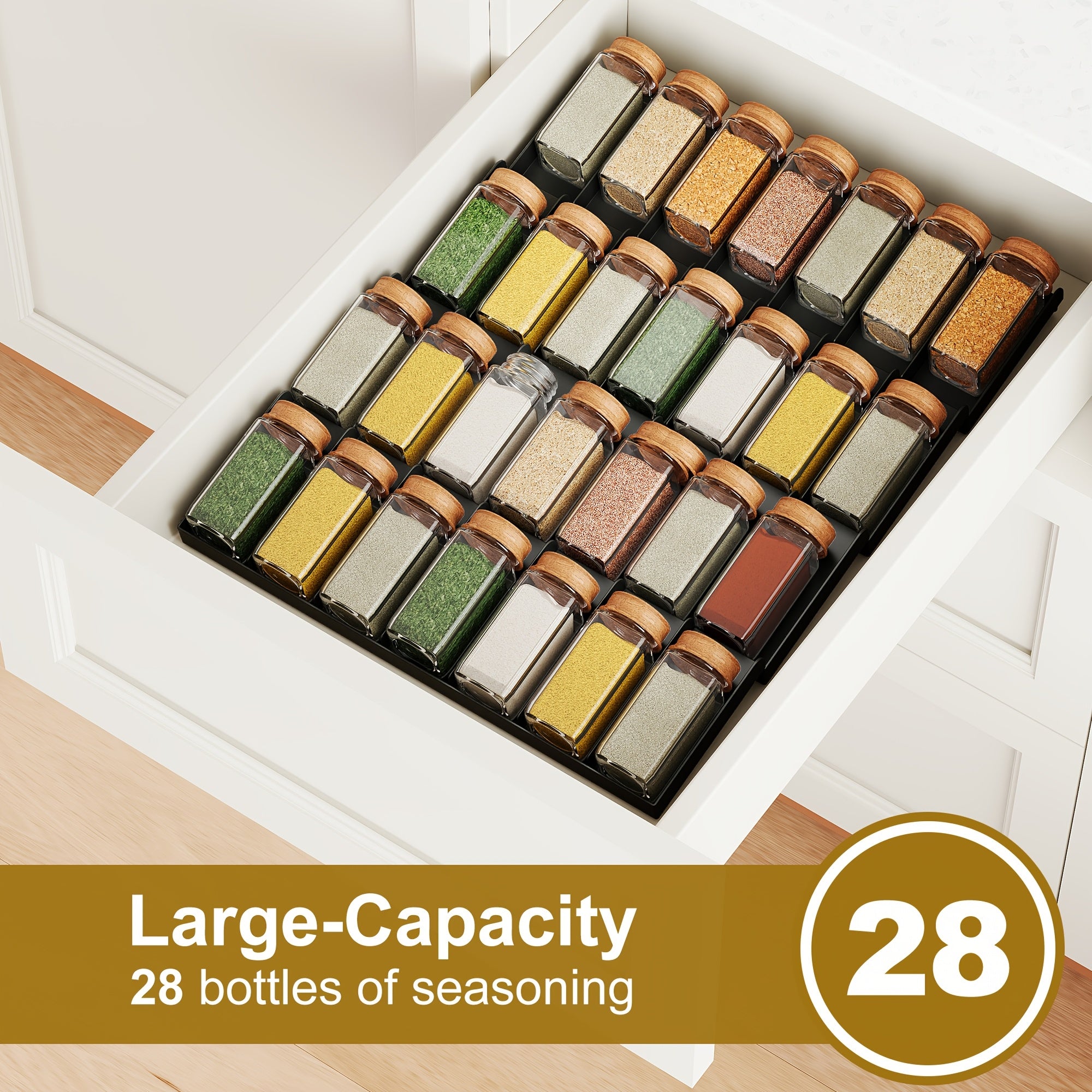 Sozlanadigan plastmassa ziravorlar shkafini tashkil etuvchi saqlash konteynerlari bilan