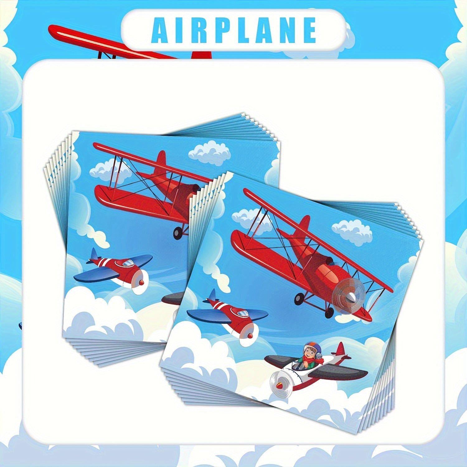 Blue Sky Helicopter Party Napkins for Birthday Table Decor and Favors