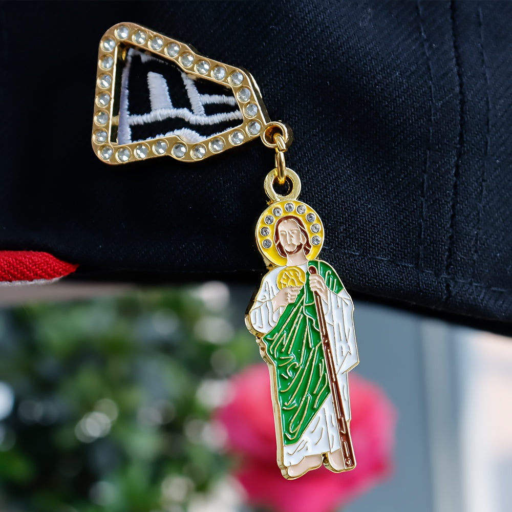 Men's Religious Baseball Cap with Decorative Pendant Pin Badge