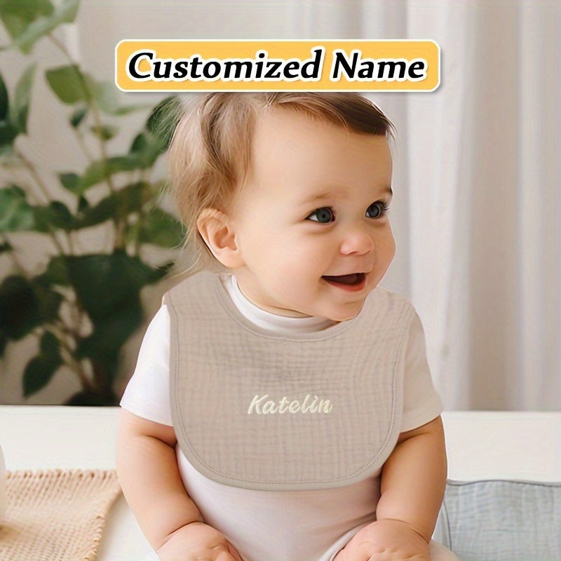 Set of Four Personalized Baby Bibs Soft Breathable Absorbent Adjustable Snap