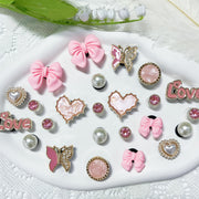 Pink Heart and Bow Shoe Charms Set with Rhinestones for Women’s Sandals
