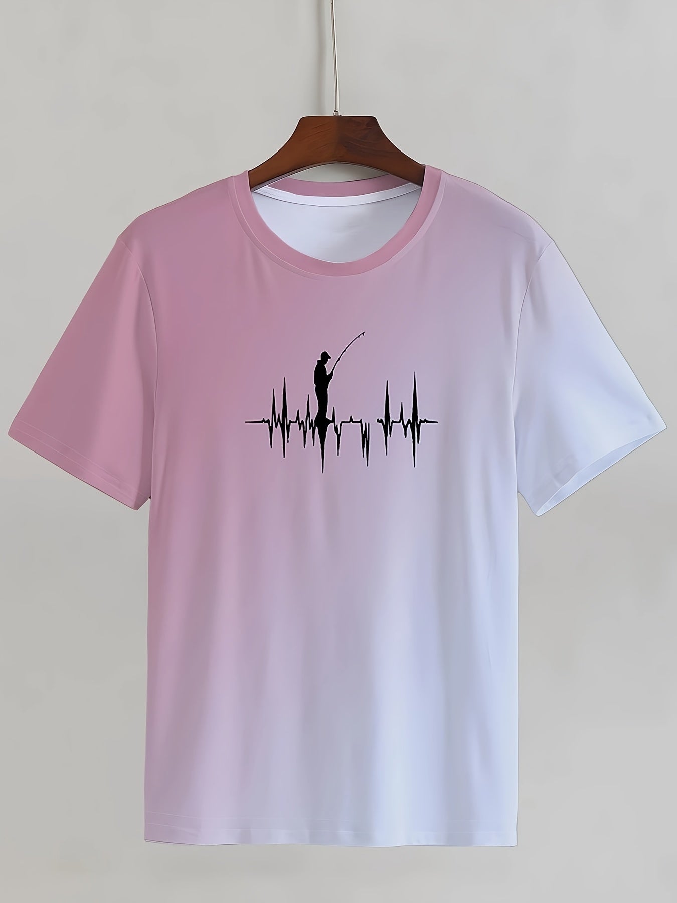 Erkaklar uchun tasodifiy baliq ovlash printli futbolka, cho'ziluvchan mato va dumaloq bo'yin bilan, yozgi ko'cha uslubi uchun mukammal.