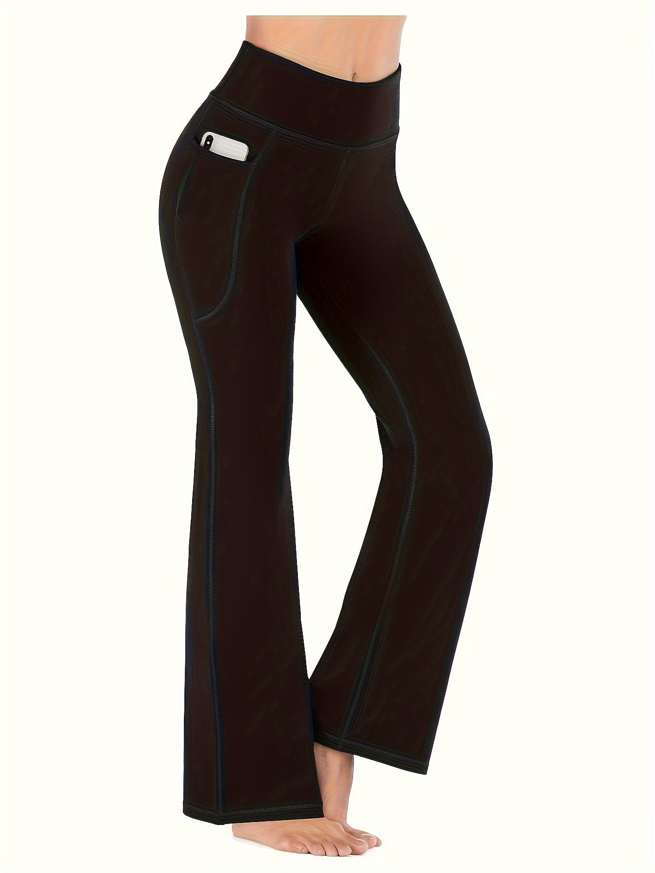 Plus Size High Waist Yoga Pants with Pockets Polyester Elastane Solid Color